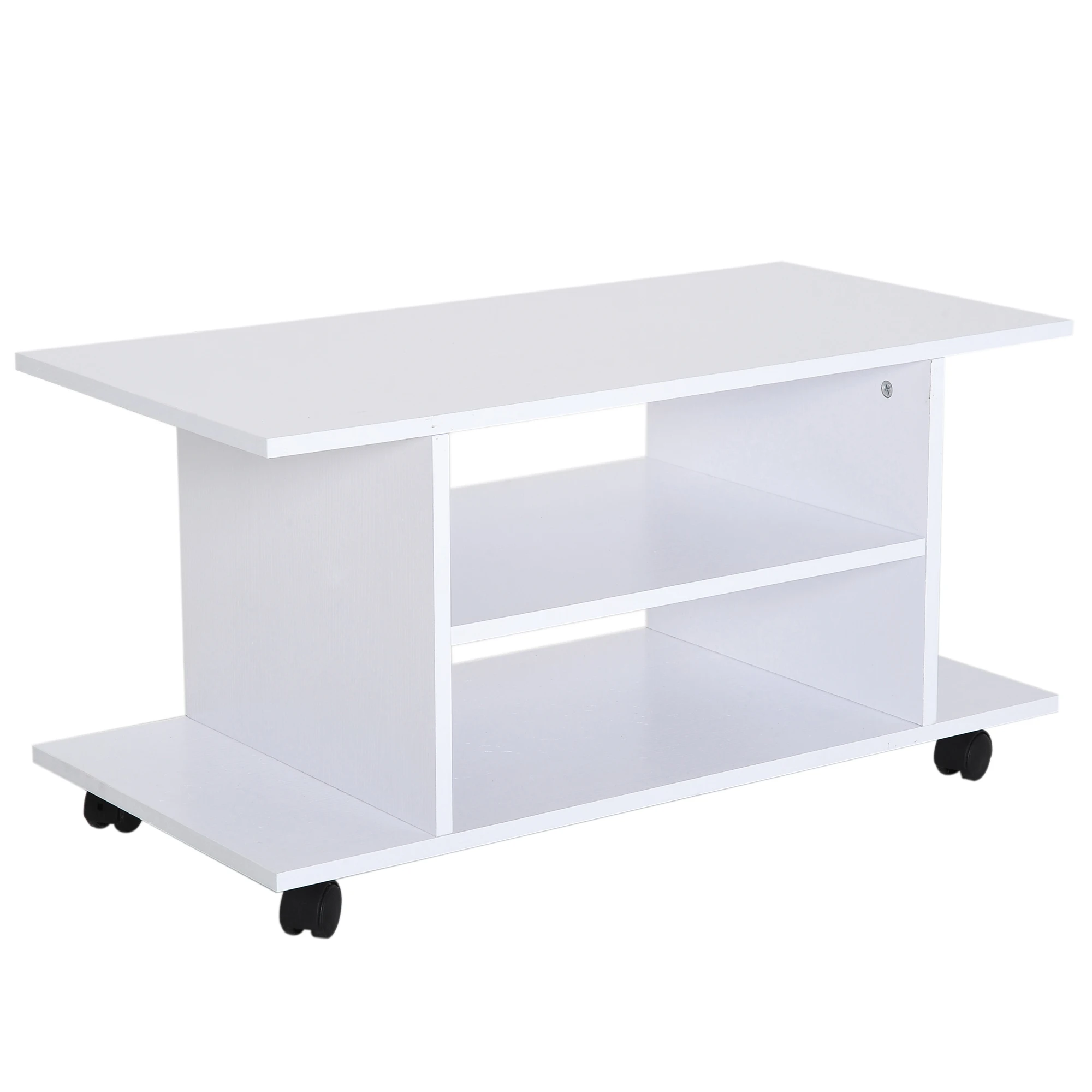 HOMCOM TV-Möbel mit Rollen, TV-Bank mit Ablagen, TV-Ständer für Fernseher bis zu 42 Zoll, moderner Stil für Wohnzimmer, Schlafzimmer und Schreibtisch, 80x40x40 cm, Weiß