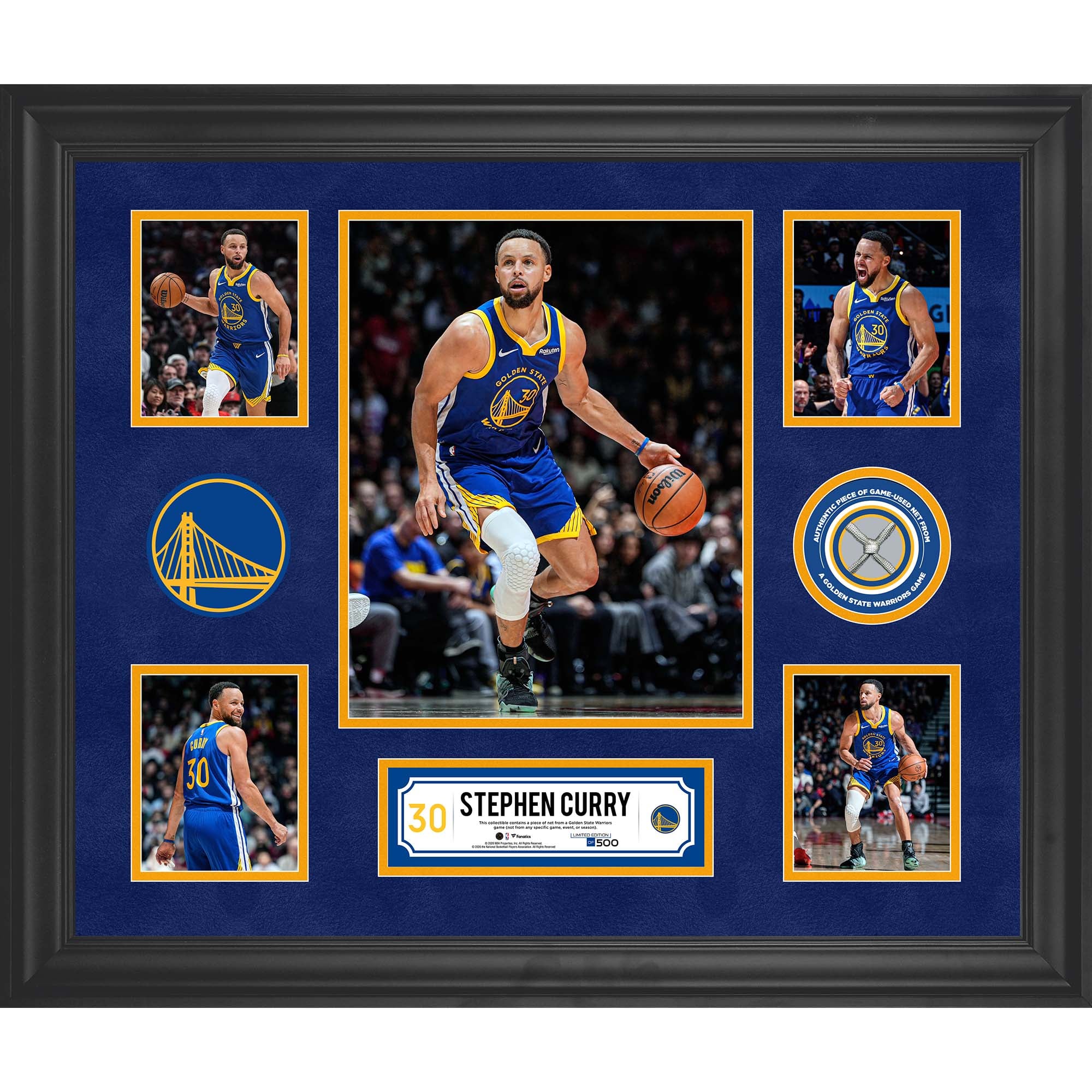 Stephen Curry Golden State Warriors gerahmte 5-Foto-Collage mit einem Stück des im Spiel verwendeten Netzes - Limitierte Auflage von 500 Stück