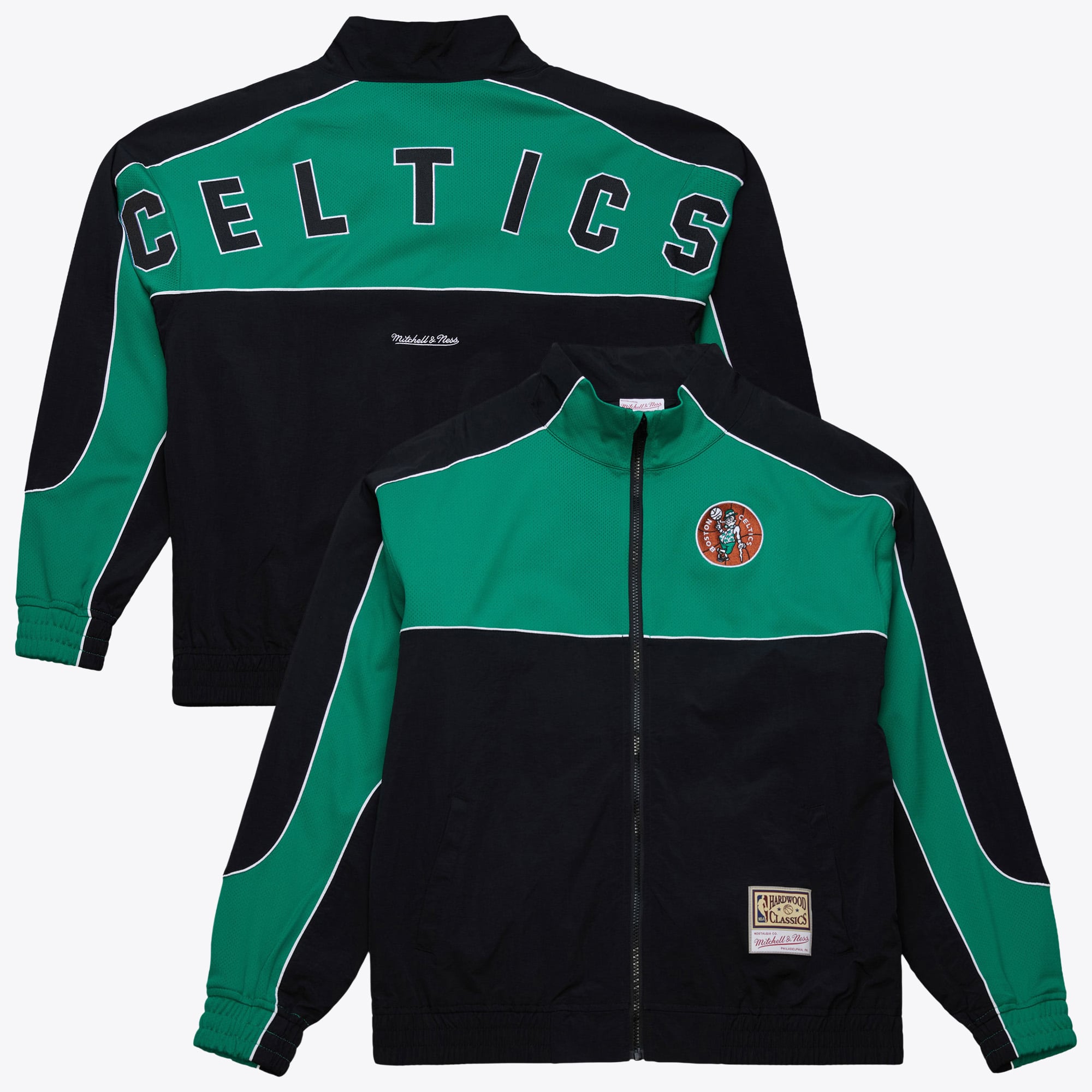 Boston Celtics Mitchell & Ness Mesh-Nylonjacke – Schwarz – Herren