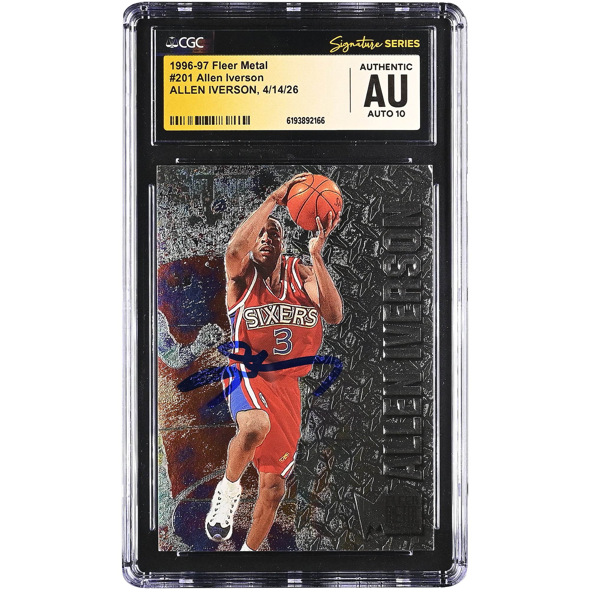Allen Iverson Philadelphia 76ers Autogramm 1996-97 Fleer Metal #201 CGC Fanatics Witnessed Authenticated AUTO 10 Rookie Card