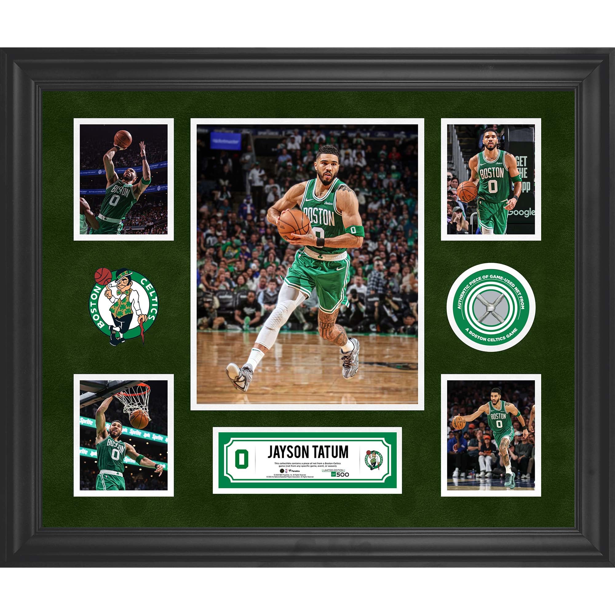 Gerahmte 5-Foto-Collage von Jayson Tatum (Boston Celtics) mit einem Stück Spielnetz – Limitierte Auflage von 500 Stück