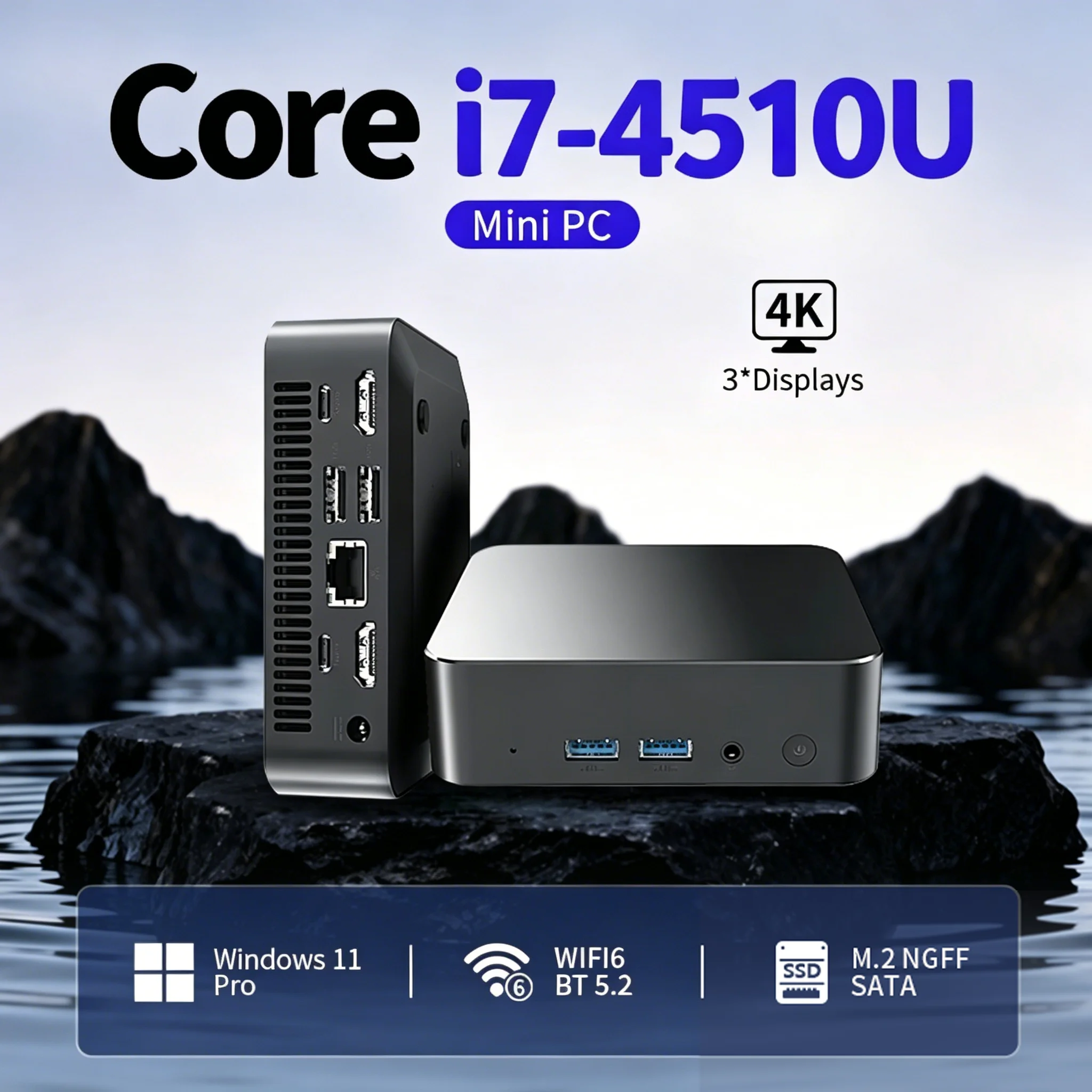 NOUVEAU 2026 Mini PC Portable Windows 11 Pro Intel Core i7 4510U 16 Go de RAM 512 Go SSD 4K HD Type-C Mini PC Ordinateur de Bureau Wifi 6