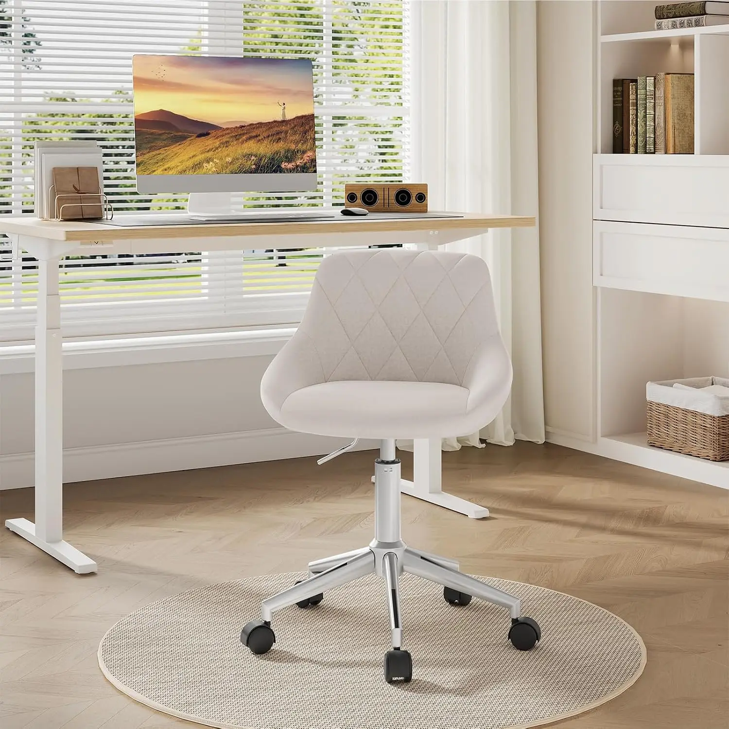 EUGAD 360 ° Drehbarer Schminkstuhl Bürostuhl mit Rollen Ergonomischer Höhenverstellbarer Arbeitsstuhl Geeignet für Wohnzimmer Schlafzimmer