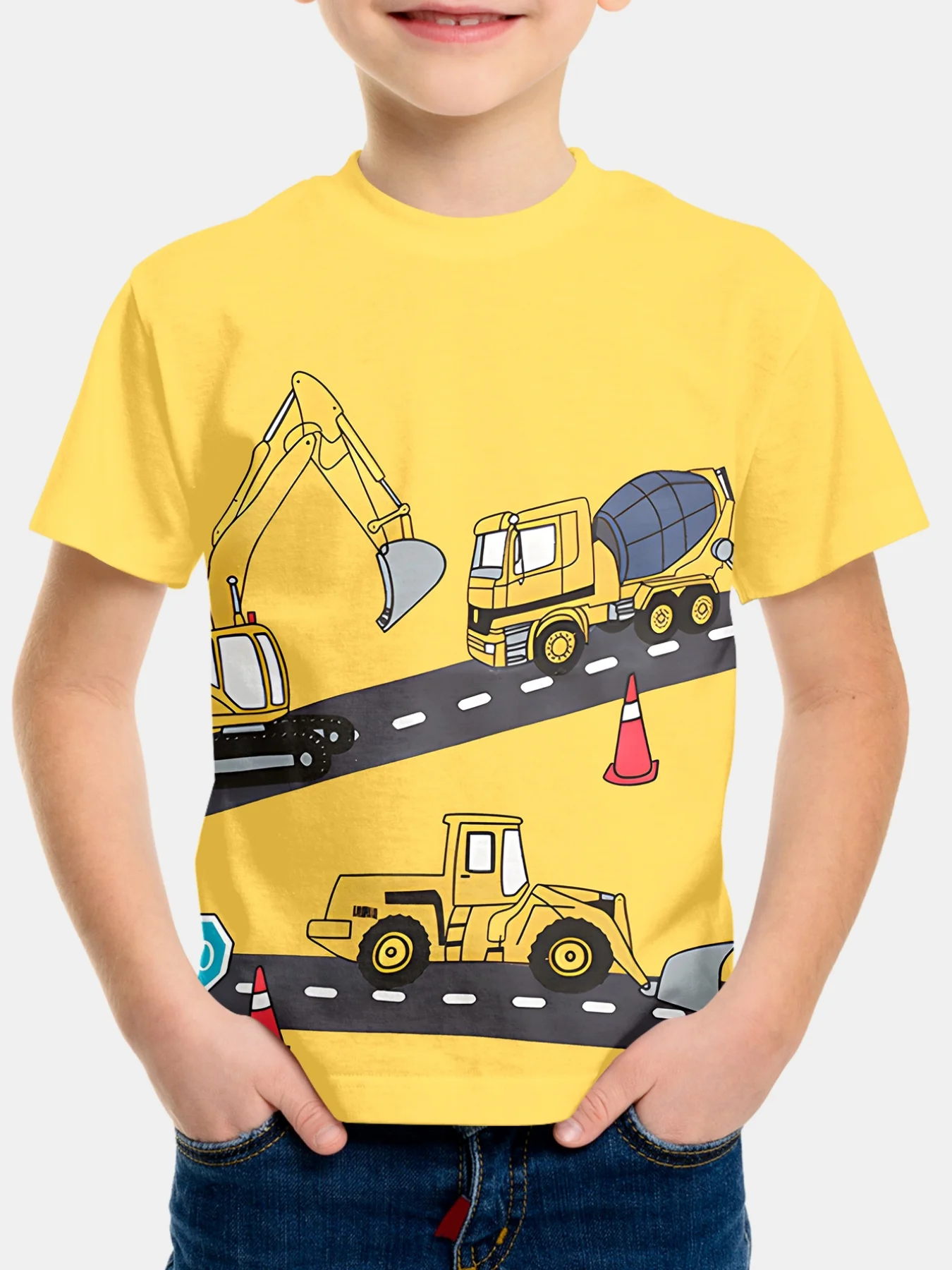Boys T-Shirt Kids Boys Clothes Car 3D Printing Kids Summer Clothes Girl T-Shirt Tees Round Neck Top Casual T-Shirt Boys Clothing