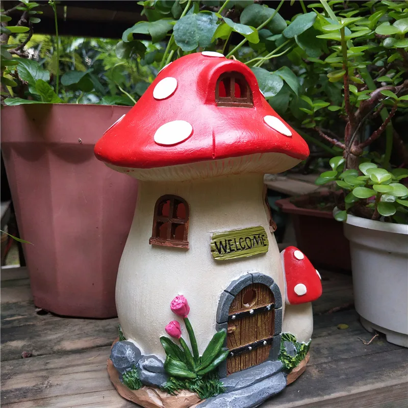Décoration de jardin en résine en forme de maison champignon solaire, figurine de jardin féerique, statue de jardin extérieur, porche, pelouse, cadeau de Noël