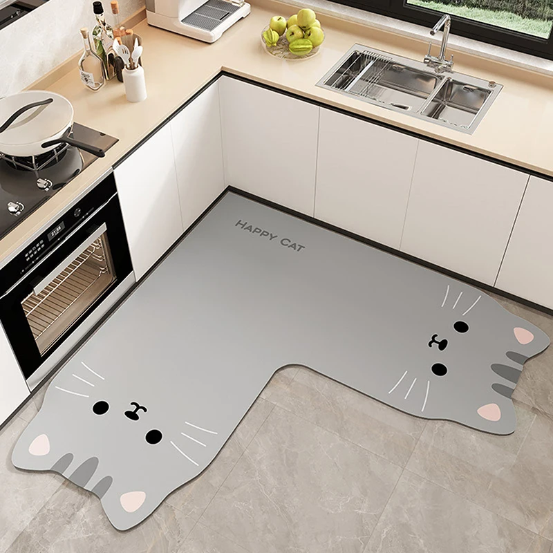 Solid Color Bathroom Entrance Doormat L-Shape Absorbent Kitchen Floor Mat Mat Long Diatomite Kitchen Rug Soft Washable Carpets