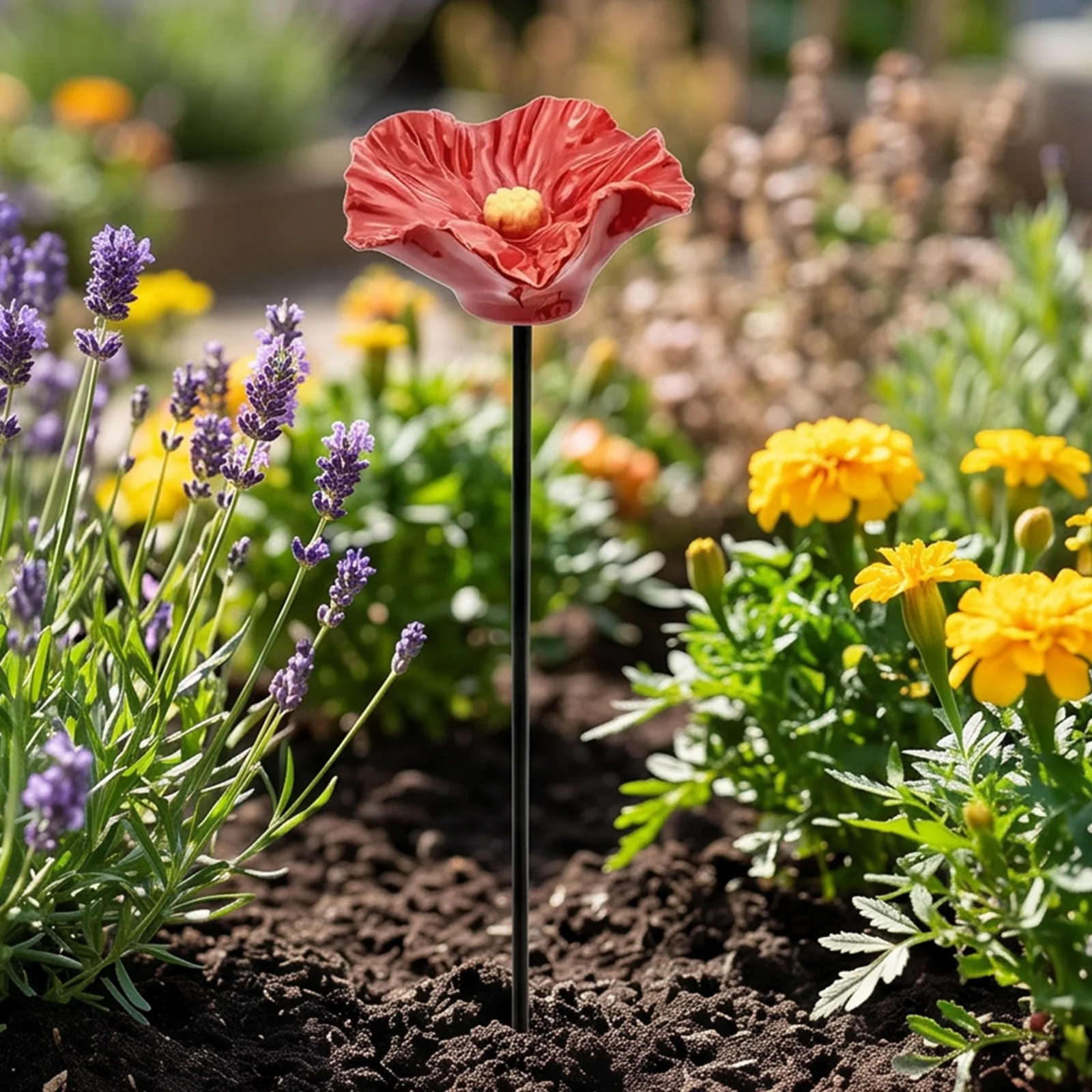 Petit bain pour oiseaux de jardin avec motif floral, station d'abreuvement pour abeilles, piquets de jardin fleuris, bain pour oiseaux pour la décoration extérieure du jardin et de la cour