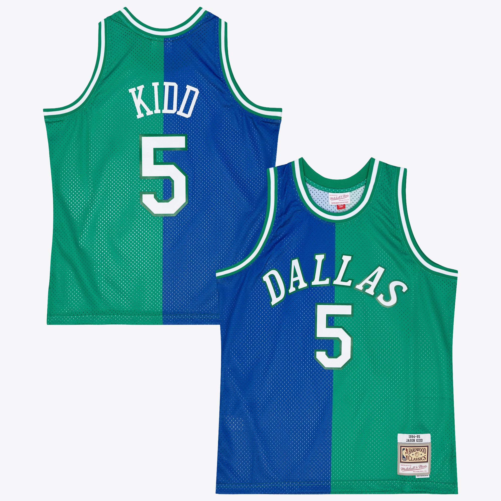 Dallas Mavericks Mitchell & Ness Jason Kidd 1994 Maillot Swingman Split – Bleu/Vert - Homme Taille: L