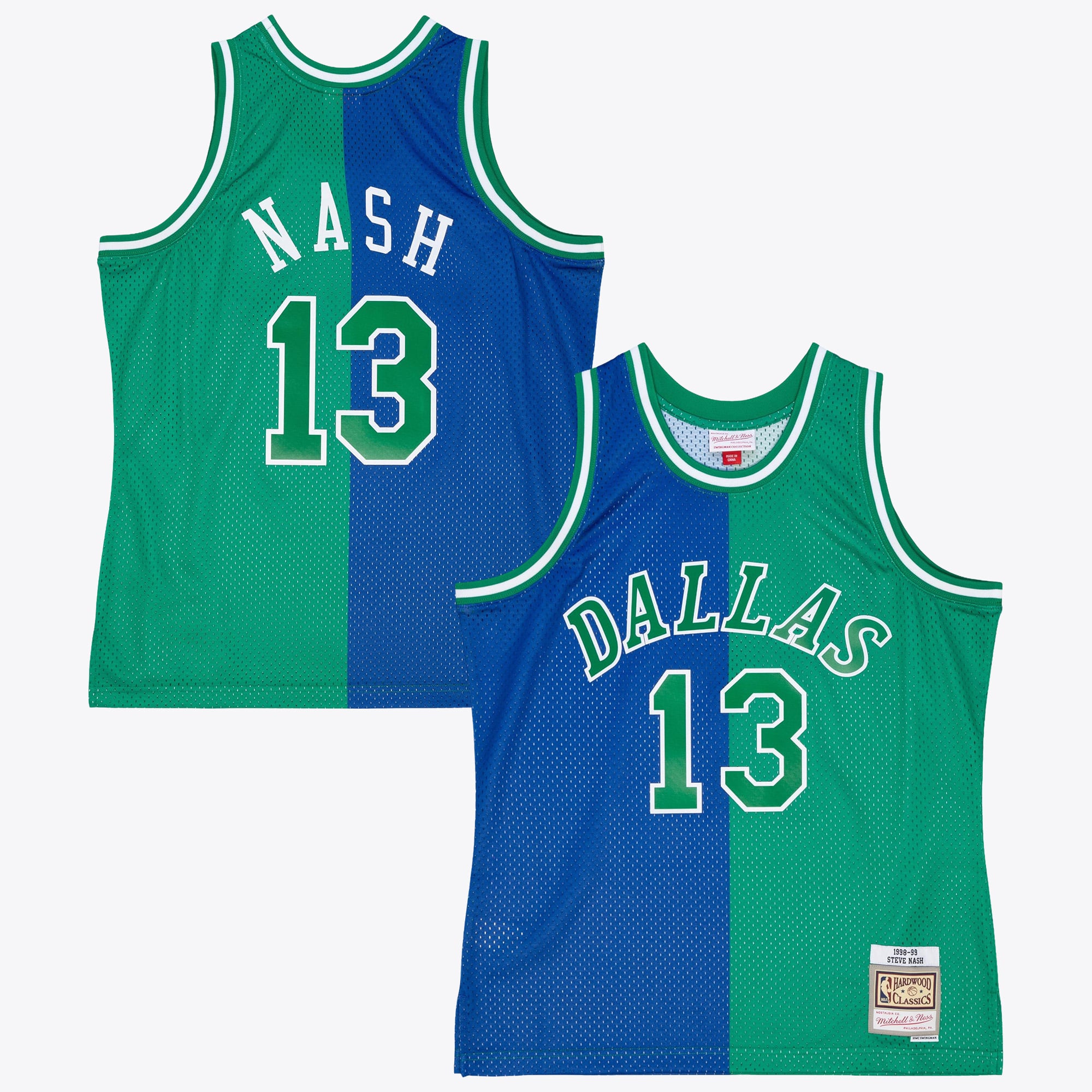 Dallas Mavericks Mitchell & Ness Steve Nash 1998 Maillot Swingman Split – Bleu/Vert - Homme Taille: S