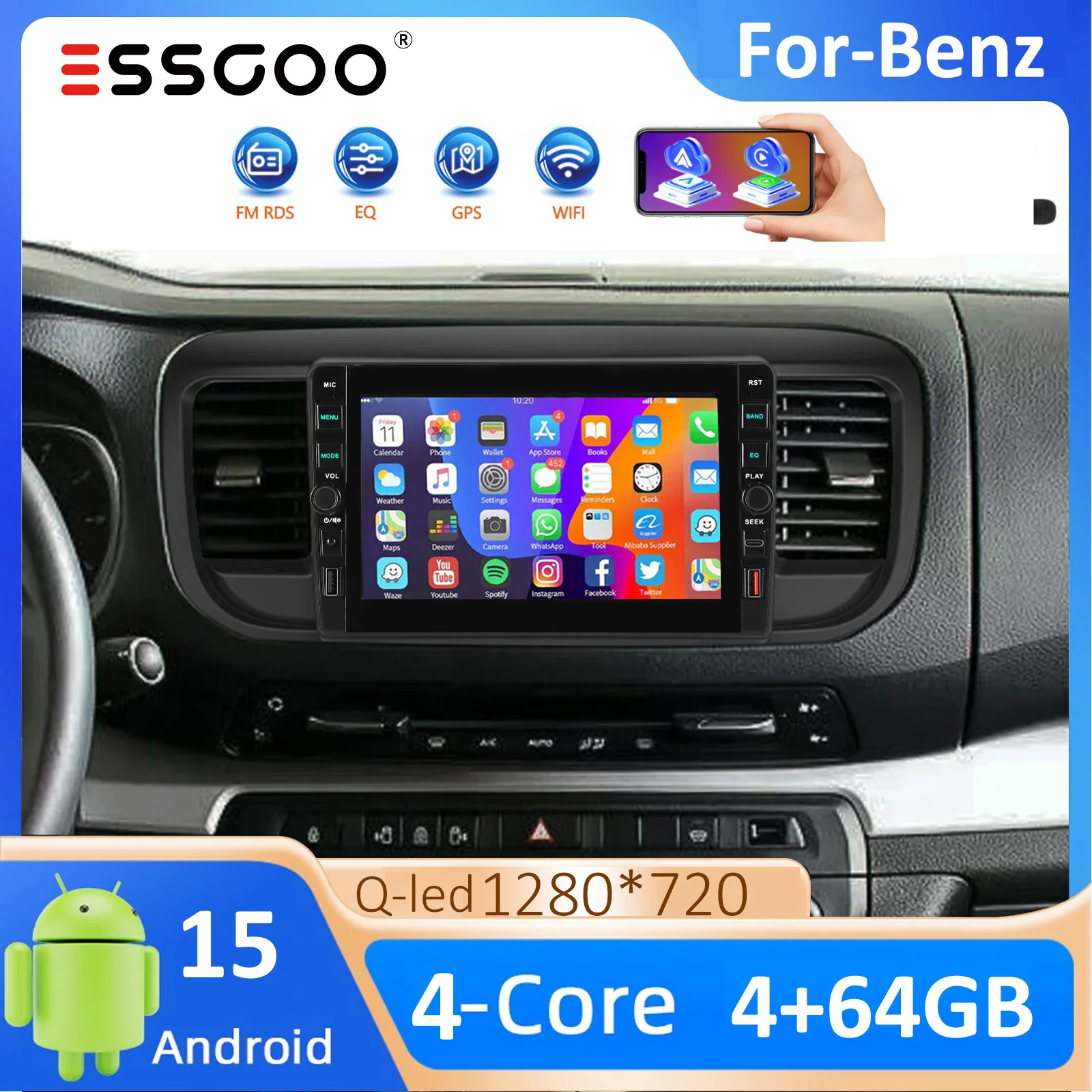 ESSGOO 4G+64GB Für Citroen Jumpy III 3 Space Tourer 1 Für Peugeot Expert 3 Für Toyota Proace 2016 2017 2018 2019 2010-2021 Autoradio GPS-Navigation Carplay GPS WiFi RDS FM DAB, Kamera