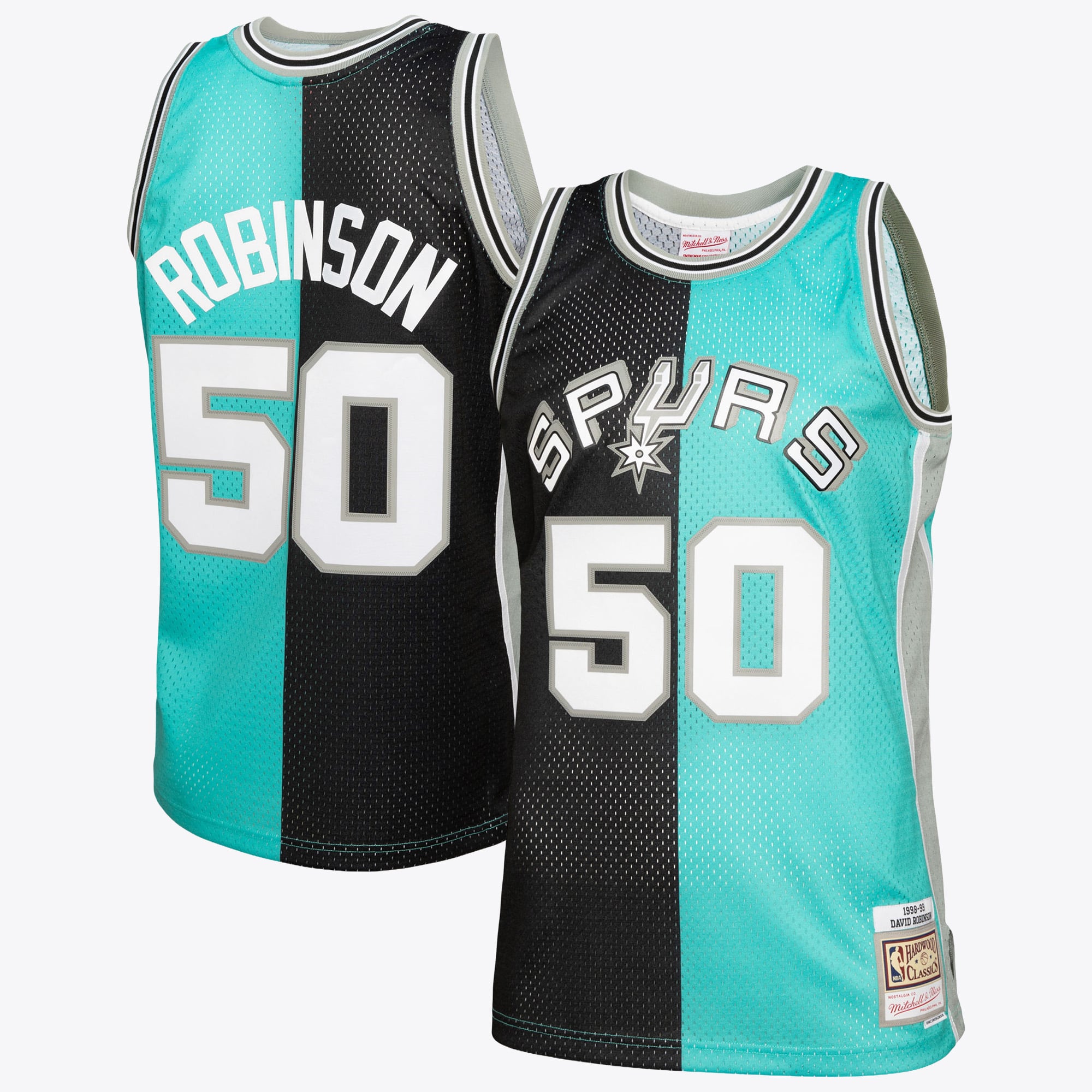 San Antonio Spurs Mitchell & Ness David Robinson 1998 Maillot Swingman Split – Noir/Bleu Sarcelle - Homme Taille: S
