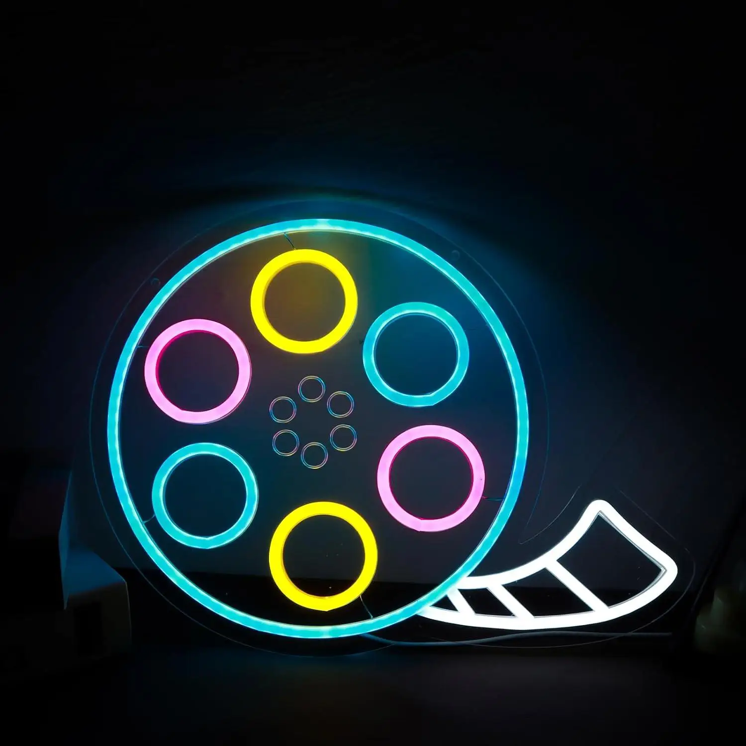 Enseigne néon LED USB à intensité variable en forme de bobine de film pour salle de jeux, salle de diffusion, studio de musique, home cinéma, décoration murale