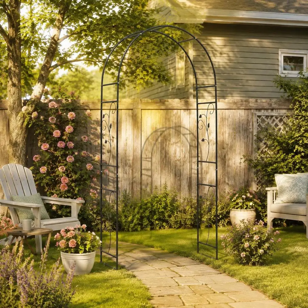 Arche de jardin 115x37x231 cm, treillis métallique floral, support pour plantes grimpantes pour entrée de jardin, pelouse, allée de jardin, décoration de mariage, noir