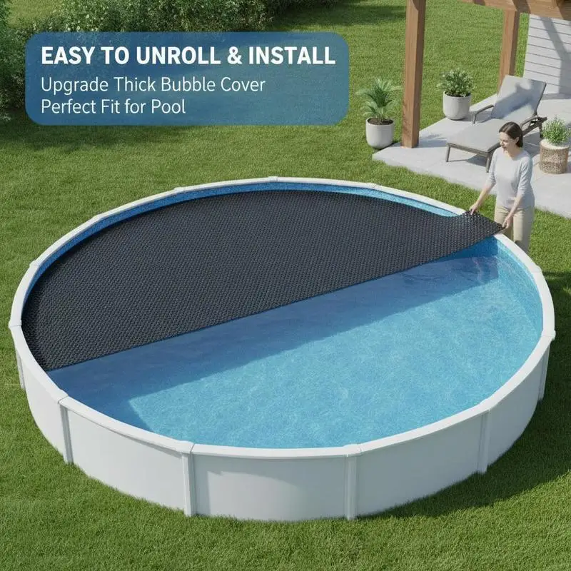 Couverture solaire pour piscine, couverture de piscine en PE, couverture de piscine noire 488 cm, couverture de protection pour piscine, accessoire pour piscine extérieure