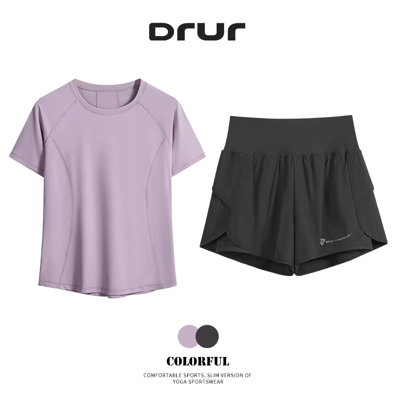 Ensemble de yoga pour femmes DRUR, 2 pièces, haut à manches courtes, short de sport pour la course à pied, tenue de sport pour femmes, ensembles de vêtements de sport pour la salle de sport