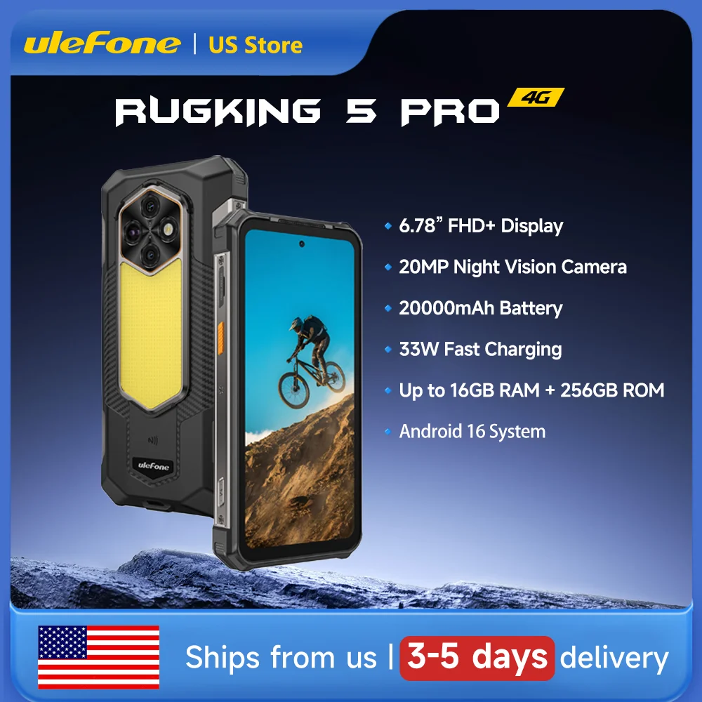 Ulefone RugKing 5 Pro Rugged Phone 20000mAh Android 16 16GB+256GB IP68 IP69K Waterproof 6.78