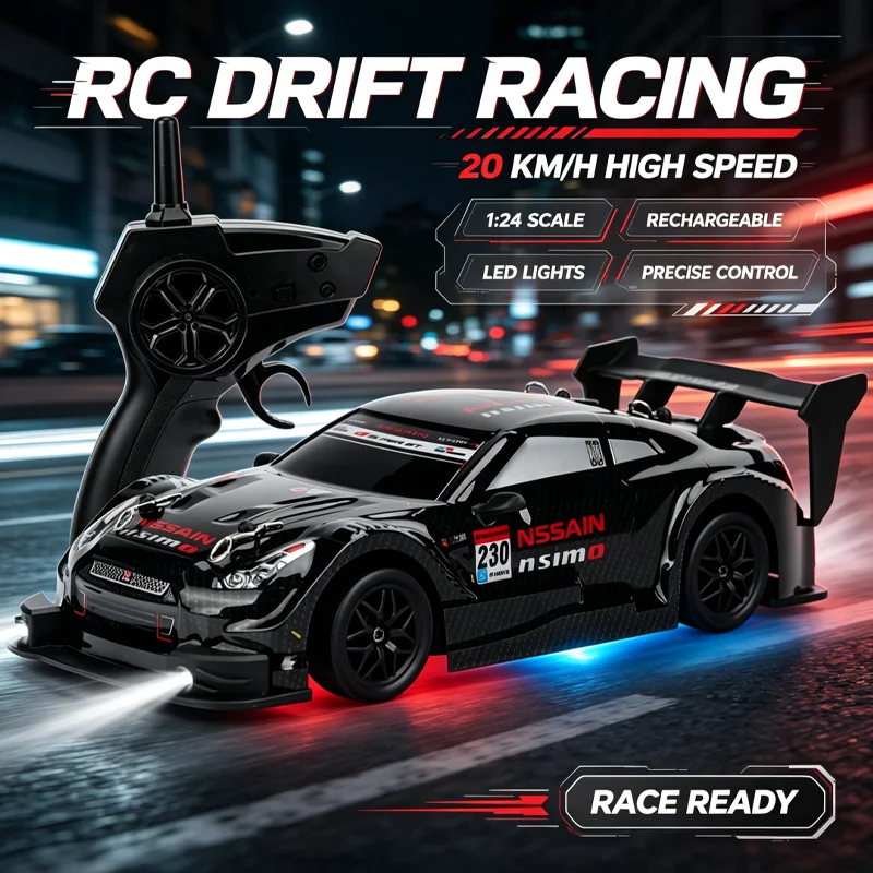 2.4G Remote Control Racing Car 1:24 Scale 4WD High Speed Drift RC Car 20KM/H Replaceable Tires Electric Hobby Toy for Boys Gifts