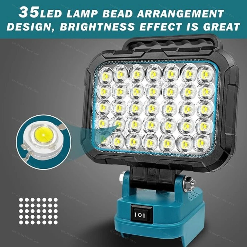 LED-Arbeitsleuchte für Makita 18V Akku, 1500LM kabellose Arbeitsleuchte mit 2 USB-Ladeanschlüssen, tragbare Flutlicht-Taschenlampe