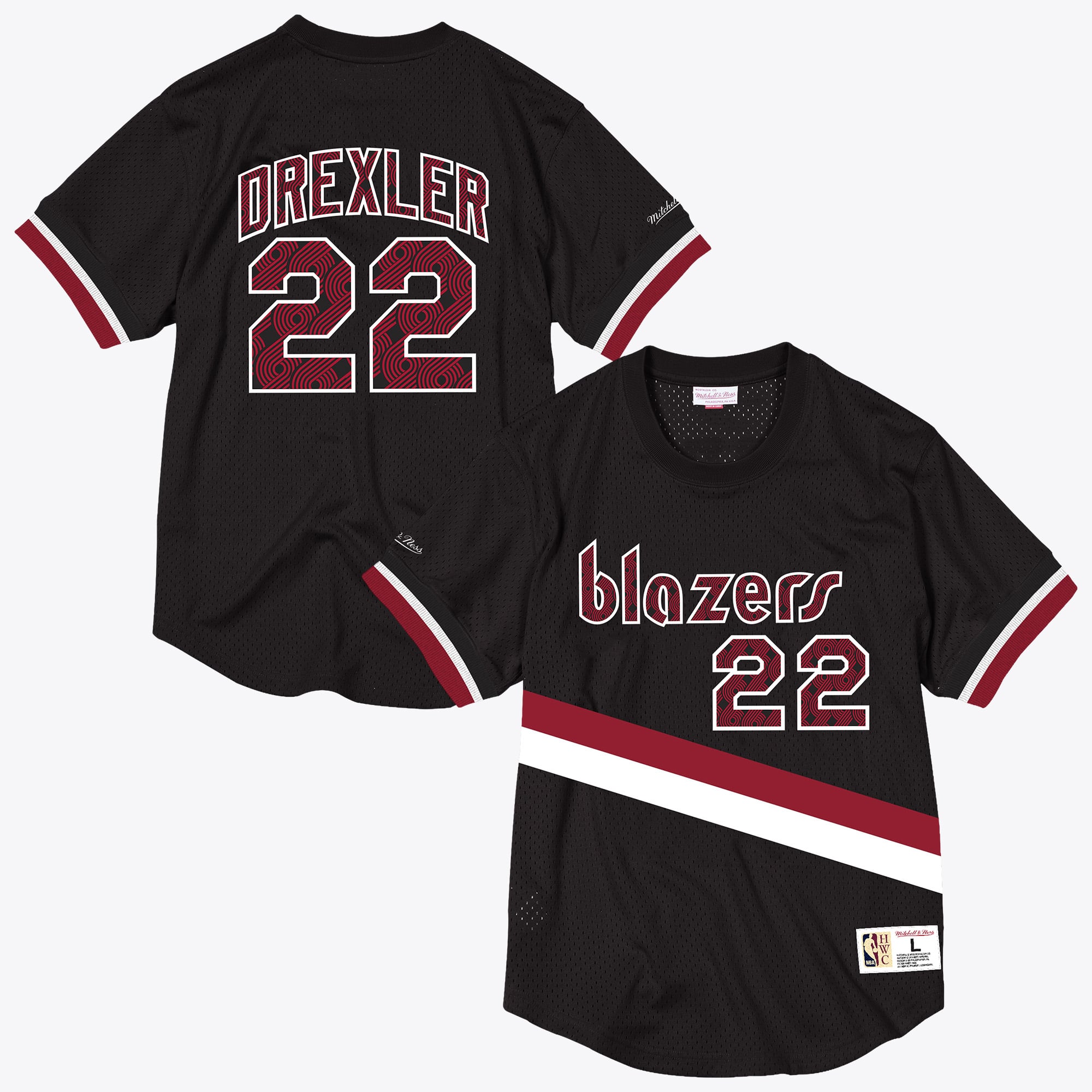 Portland Trail Blazers Mitchell & Ness Clyde Drexler 1992 Name & Number Mesh Crewneck - Schwarz - Herren