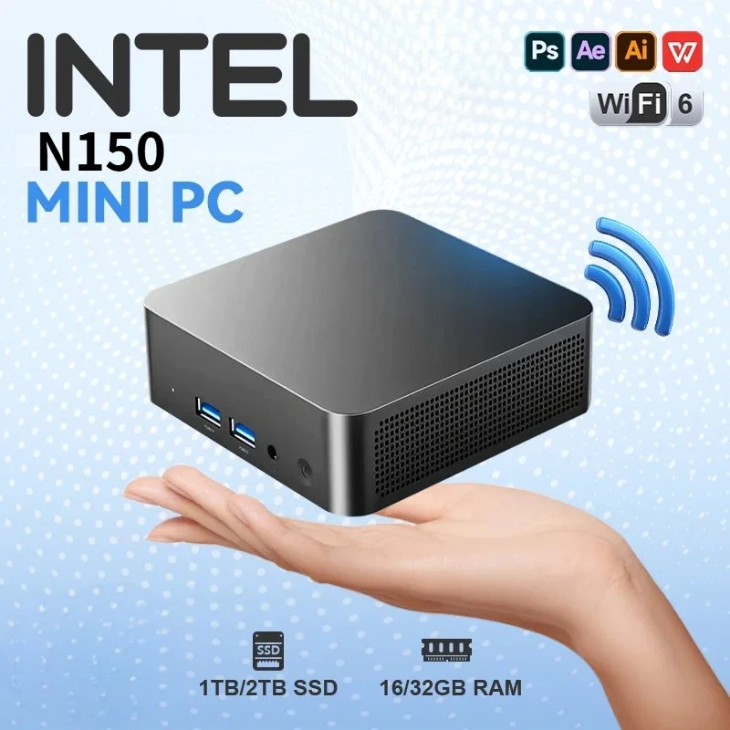 Mini Pc Intel Core N150 Portable Computer 16GB RAM 1/2TB SSD WIFI 6 BT5.2 4K 60Hz HD Gaming Office Study Pc