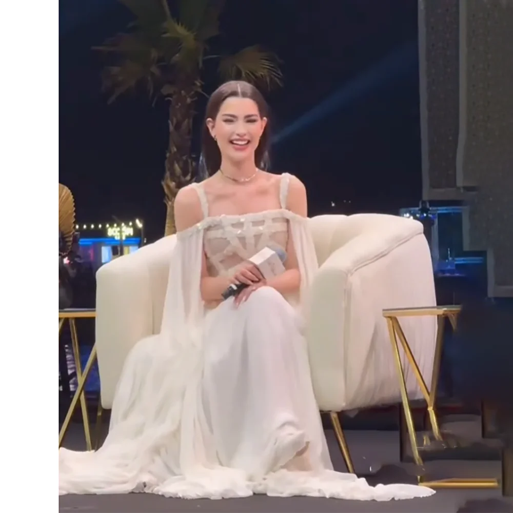 Customized Square Neck Evening Dress Elegant Sequin Spaghetti Strap A Line Pleat Chiffon Prom Gowns Long Formal Evening Gowns