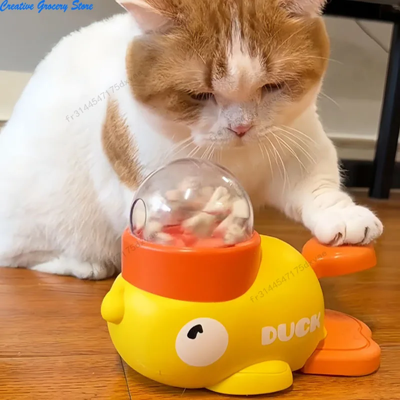 Chien, chat, distributeur de nourriture pour animaux de compagnie, petit canard jaune, machine interactive de distribution de nourriture pour chien, chiot, jouet anti-perte de nourriture, fond