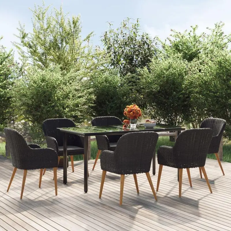 vidaXL Ensemble de salle à manger d'extérieur avec coussins de qualité supérieure, ensemble de salle à manger de jardin 7 pièces noir imperméable pour patio, jardin, meubles de jardin