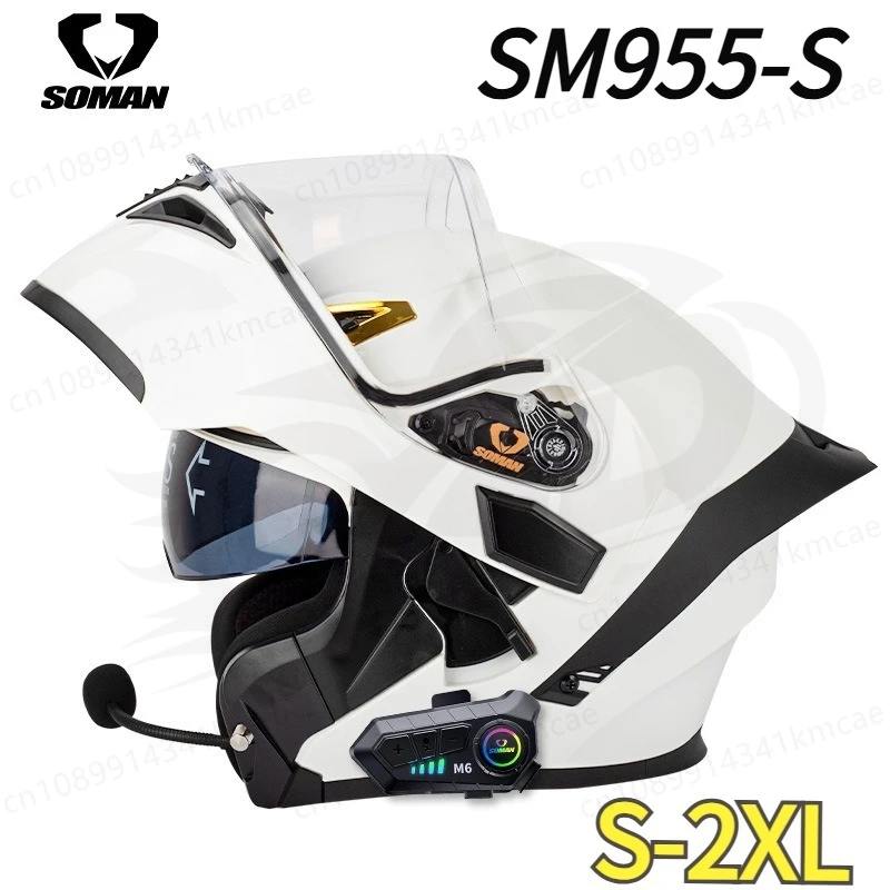 Casque de moto Bluetooth SOMAN pour homme et femme, double visière, casque à visière relevable, casque Bluetooth haute définition, Bluetooth SM955-S