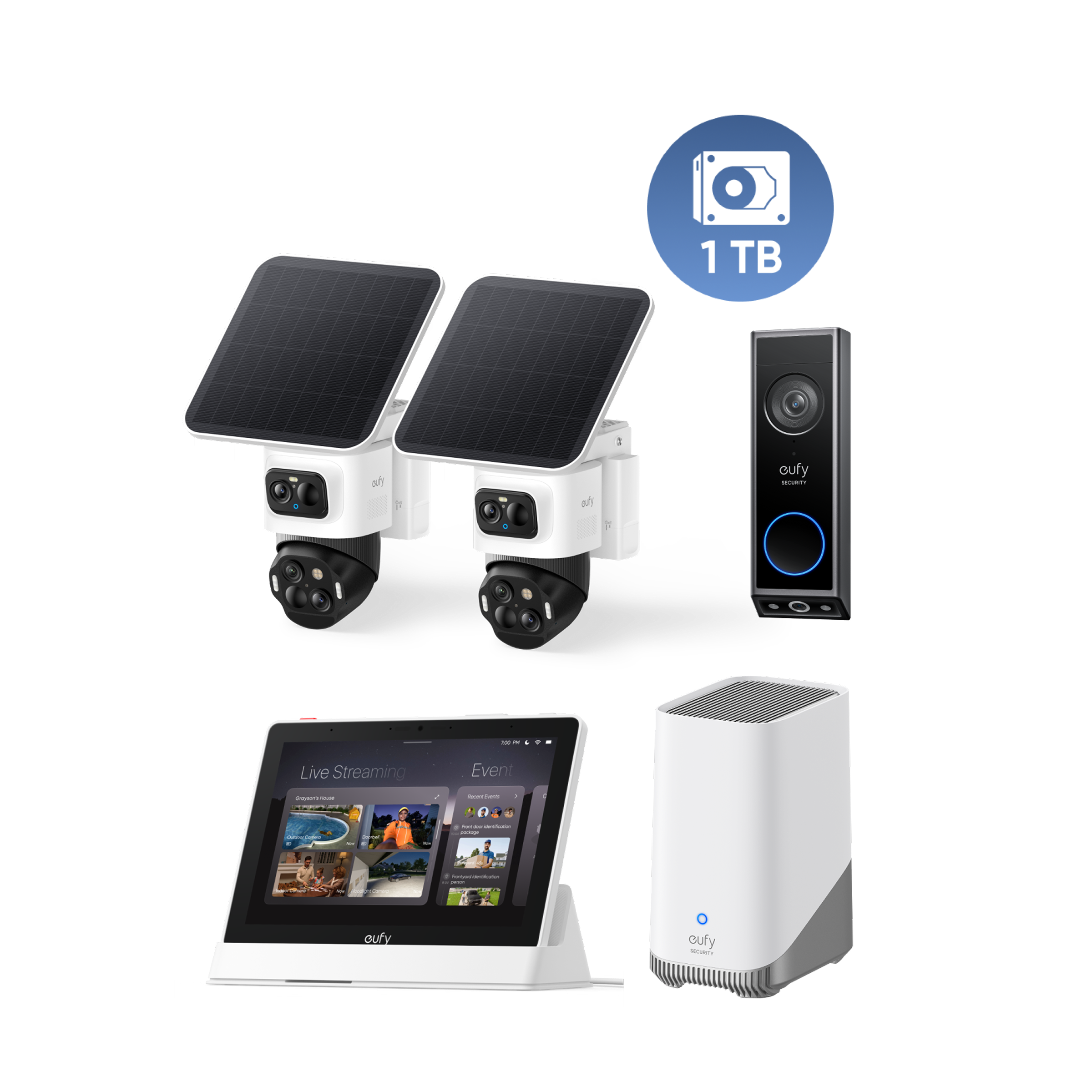 eufyCam S4 Kamera-Set und HomeBase™ 3, Türklingel E340 mit Smart Display mit 1 TB Festplatte Image