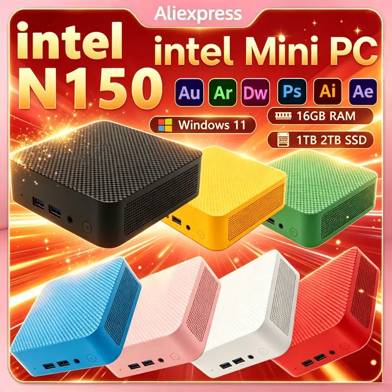 Mini PC Intel N150 Windows 11 Pro Mini Desktop Computer 8GB 16GB RAM 1TB SSD WiFi6 BT5.2 Gaming Office PC