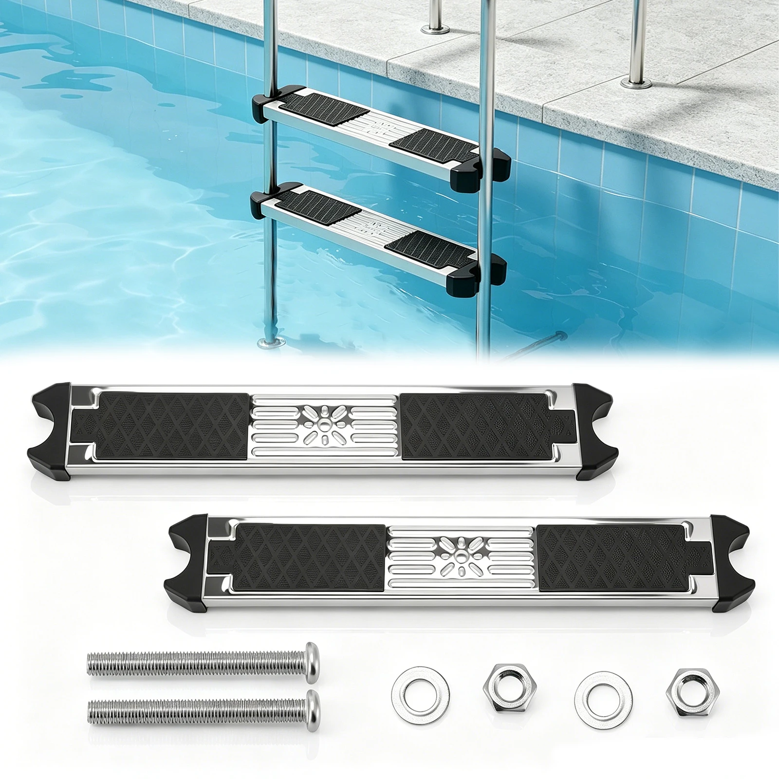 2/3 marches de rechange pour échelle de piscine en acier inoxydable 304 avec patins en caoutchouc antidérapants, marches d'échelle de piscine avec vis, marches d'échelle de piscine pour piscines,