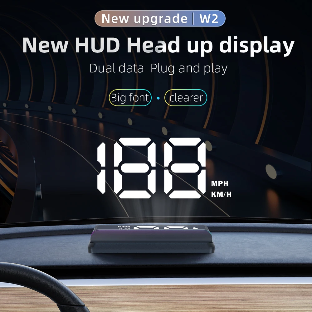 W1S/W2 Car Head-Up Display Car HUD Auto Head-Up Display Digital GPS HUD Speedometer USB Cable Plug and Play Automatic Brightness