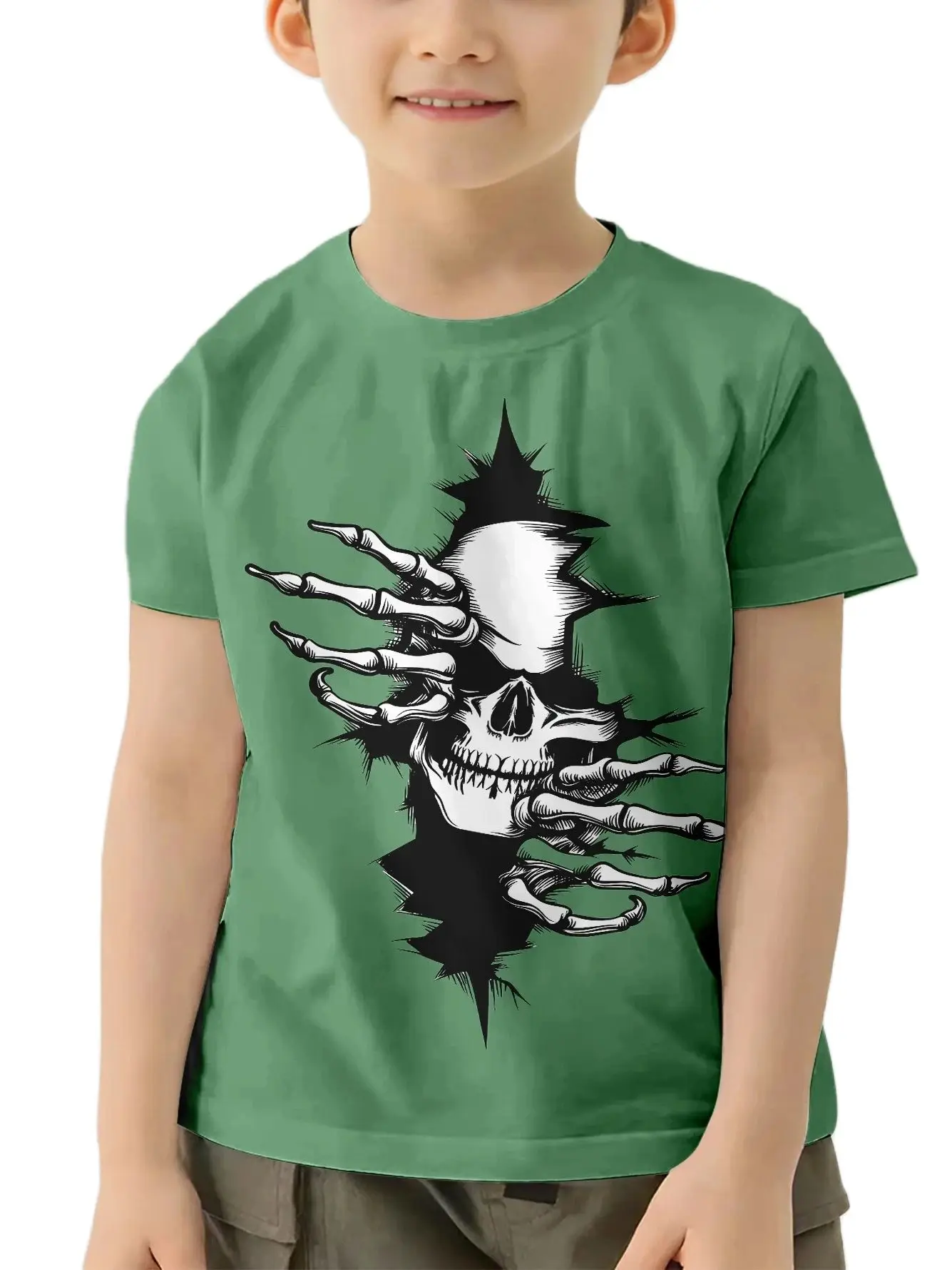 Girl Clothes Children's Clothing Short Sleeve Children's T-Shirts Boy Clothes Skull Print Vintage Children Summer Clothes Tops