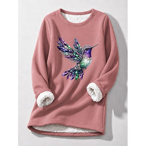 Damen Sweatshirts Grafik Tiermotiv Warm Aktiv Mode Langarm Rundhalsausschnitt Rundhals Normale Oberteile Lässig Blau Hellrosa Schwarz Dunkelpink Rote Herbst Winter