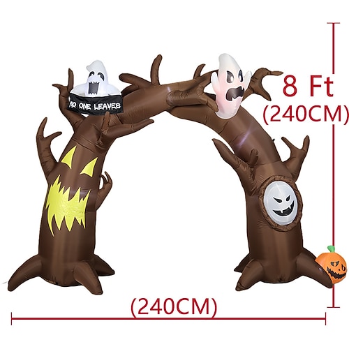 Aufblasbarer Halloween-Bogen aus einem toten Baum mit Kürbis, Geistermotiv und „Niemand verlässt den Garten