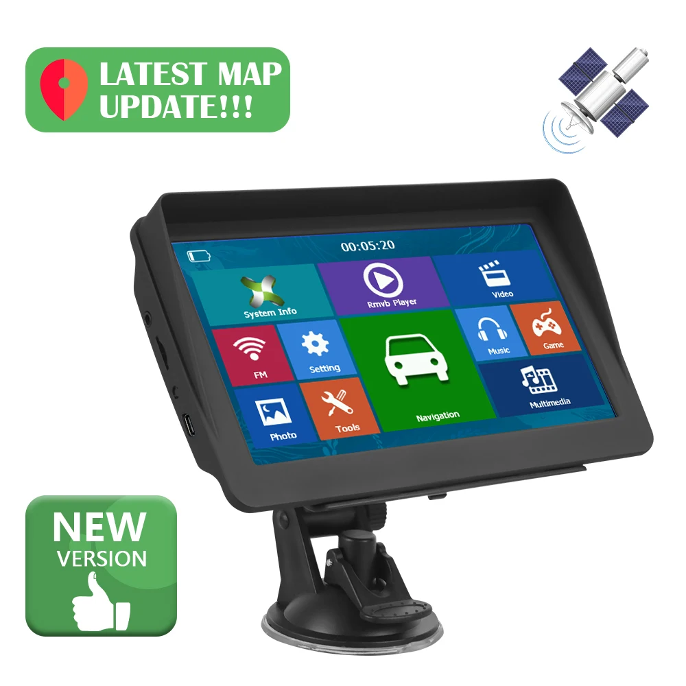 Podofo Auto-GPS Tragbares Navigationssystem 7 Zoll Touchscreen GPS-Navigator LKW-Sonnenschutz Satellitennavigation 256MB Eingebaute 8GB Europa-Karte GPS-Navigatoren Unterstützt FM-Radio MP3
