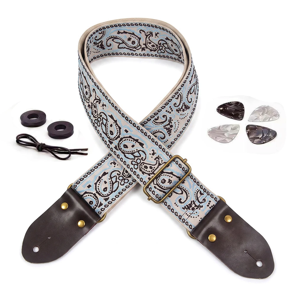 Verstellbare Gitarrengurte mit Stickerei-Druck, Verdickter Gitarrengurt für Folk-, E-Gitarren, Bässe und Ukulelen