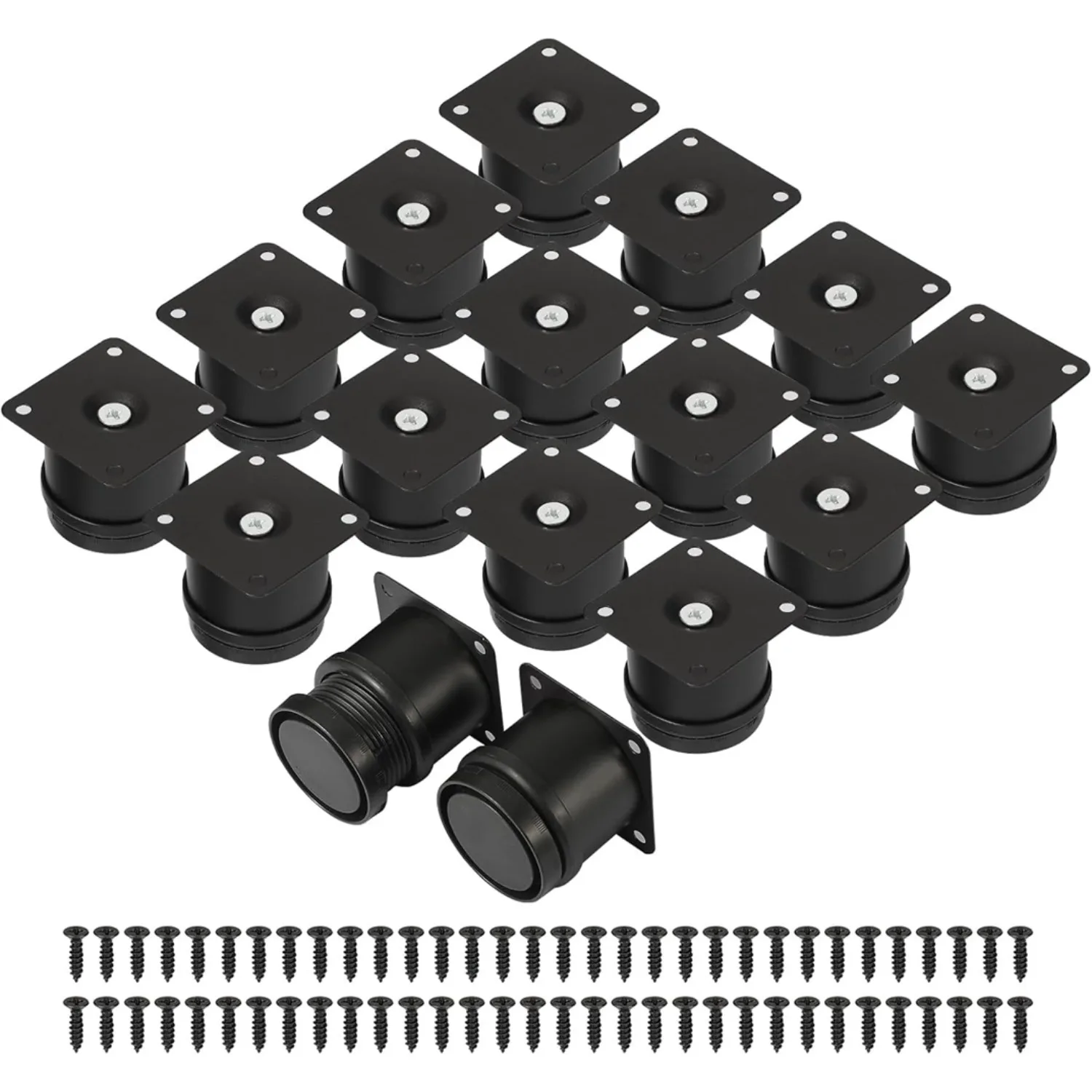 Lot de 16 pieds réglables en acier inoxydable de haute qualité pour meubles, pieds de meubles noirs avec vis, pieds de meubles de 50 mm pour lit, meuble TV, canapé, bibliothèque, table basse et bureau