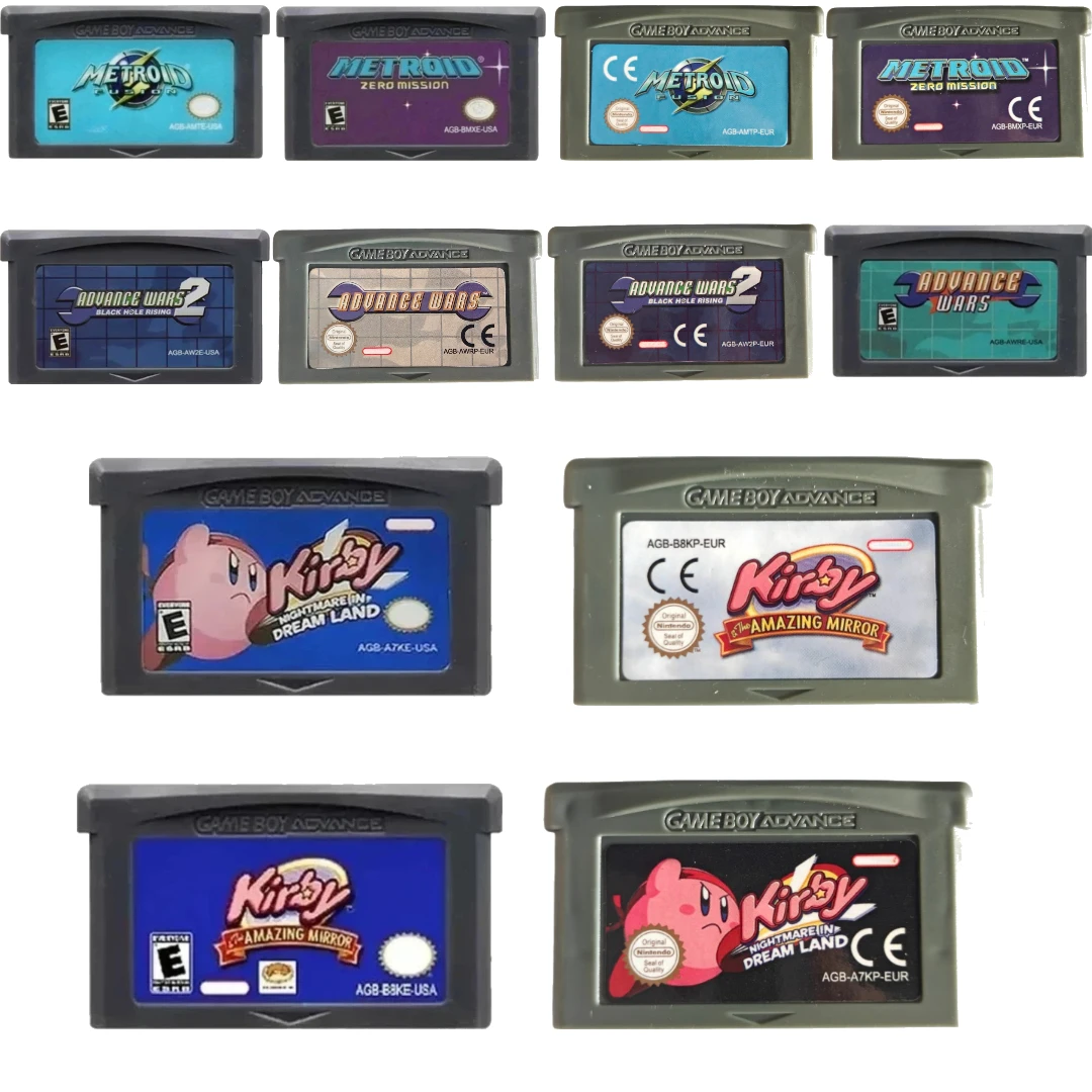 USA EUR GBA Game Cartridge Metroid Zero Mission Advance Wars Kirby Retro Game for GBA SP NDS Classic Video Games ﻿