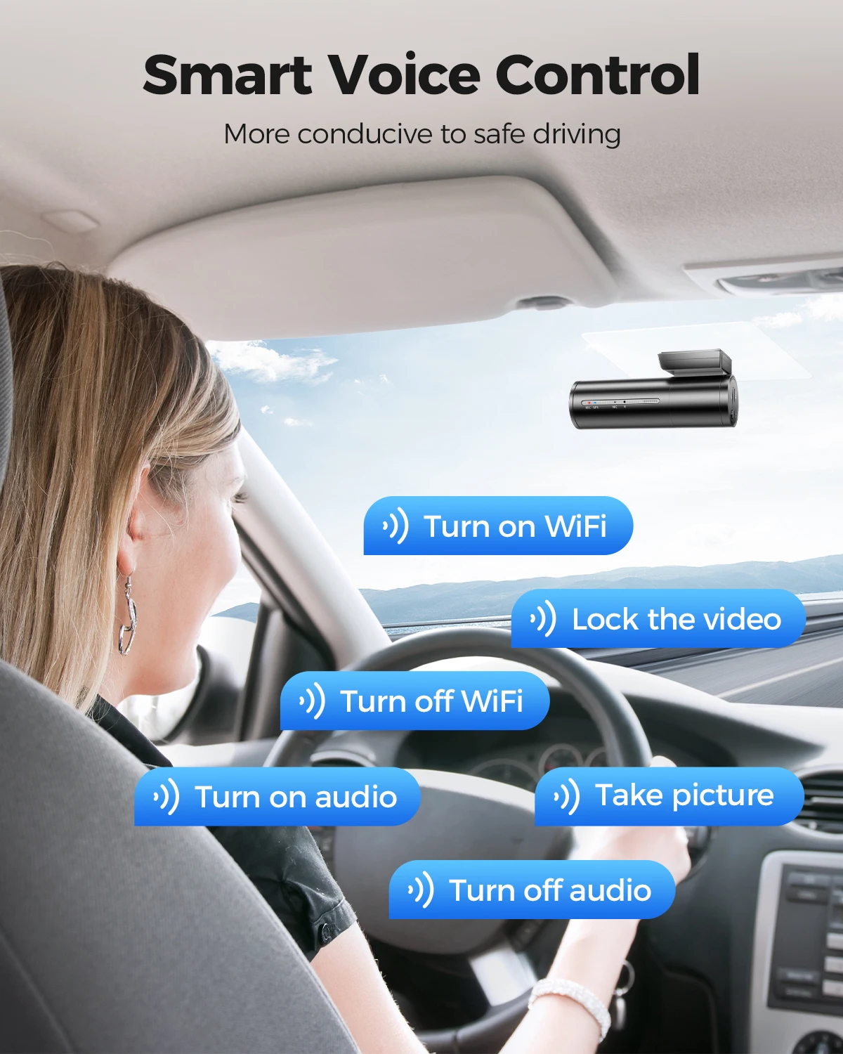 Upgrade AZDOME M300S Dash Cam 4K Front and Rear Car DVR Voice Control Built-in ADAS WiFi GPS Dash Camera for Cars , Night Vision