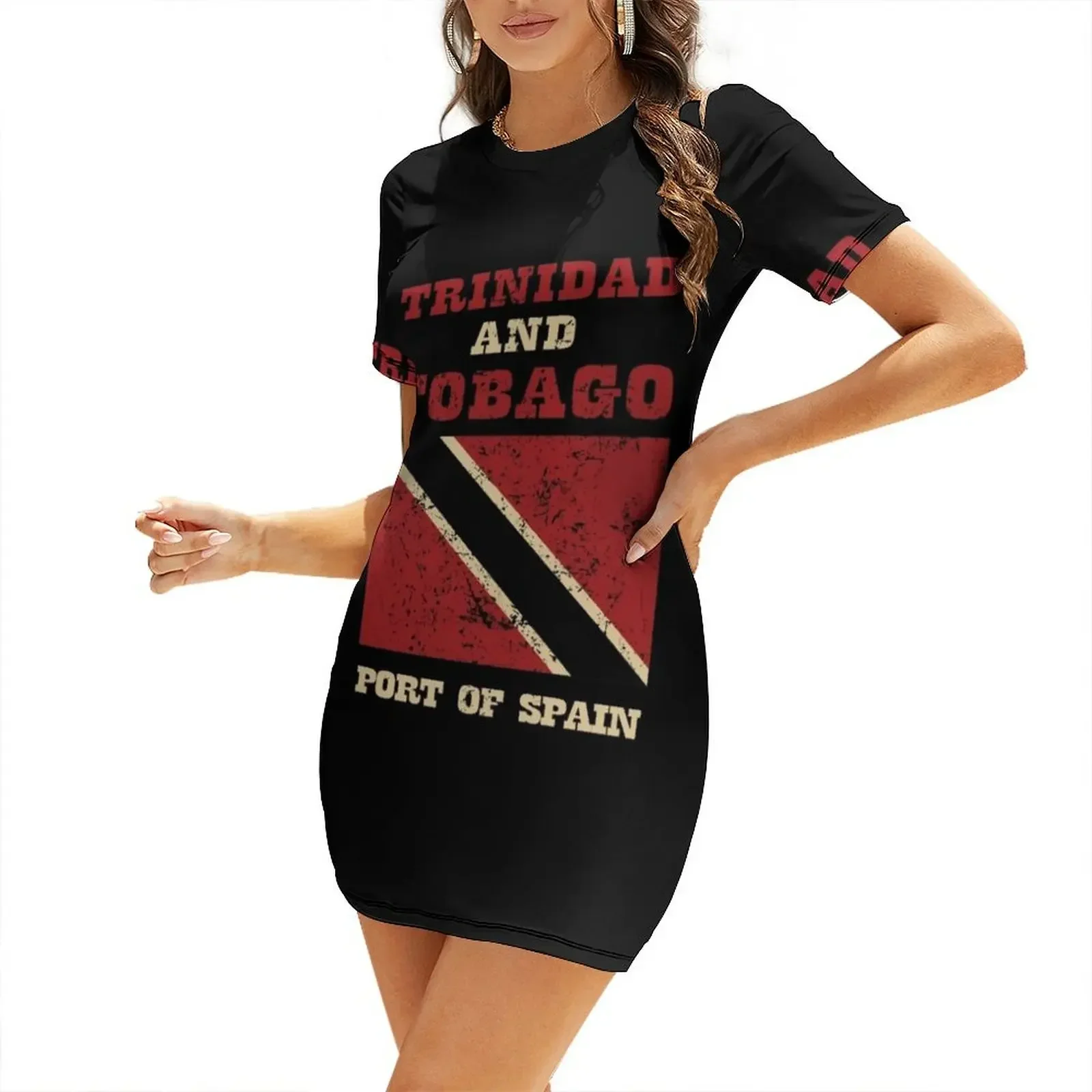 Robe à manches courtes avec drapeau de Trinité-et-Tobago, vêtements féminins, vêtements pour femmes, été 2026, robe de soirée pour femme