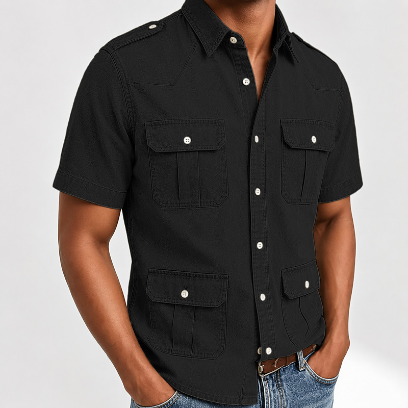 SoftFade™ Men Shirt Casual Shirt Button Up Shirt Cargo Shirt Demin Shirt Acid Wash Shirt Blue Black Light Green Wine Gray Short Sleeve Shirt Collar Casual Daily Pocket Clothing Apparel Elegant Fashion