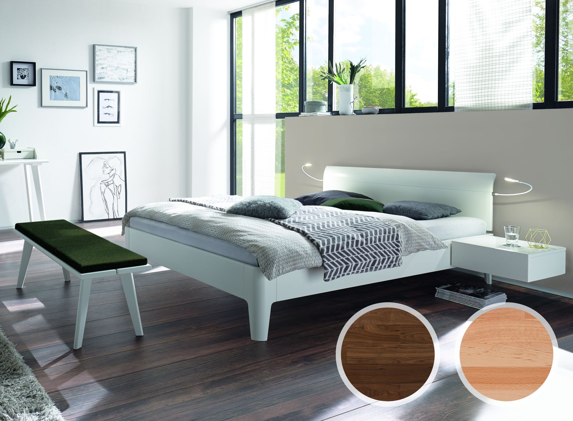 Hasena Fine-Line Designerbett Syma 18 Xylo/Vola 200x220 cm / Weiss deckend, lackiert