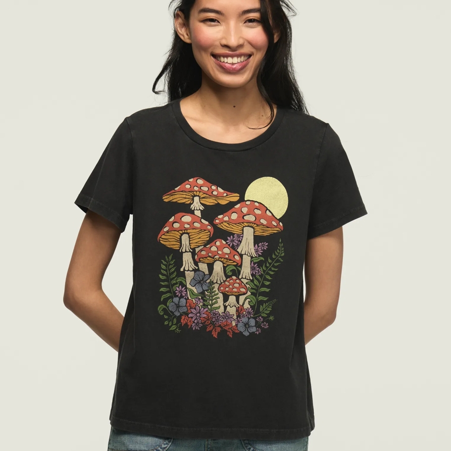 Lucky Brand Midnight Mushrooms Classic Crew in Jet Black, Size M