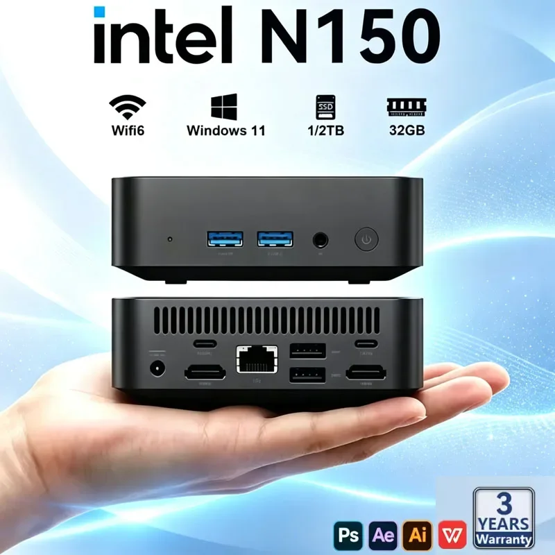 2026 Intel N150 Mini PC Portable Computer 16GB 32GB RAM 1TB 2TB SSD Gaming PC Windows 11 Pro Wifi 6 BT5.2 Office Study Gamer PC