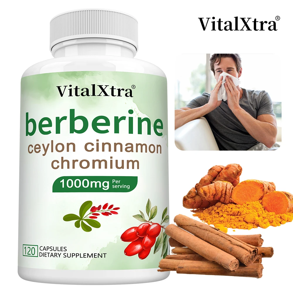 Berberine Capsules with Ceylon Cinnamon & Turmeric, Support Heart Health, Blood Sugar, Liver Function, Immune & Digestive Health