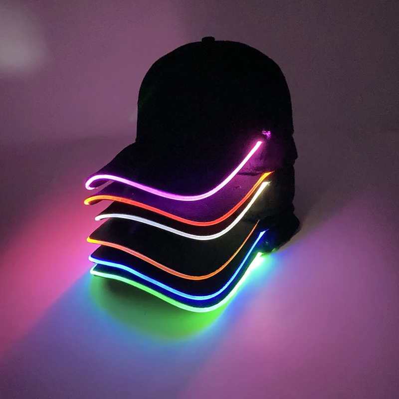 Leuchtende Baseballkappe, Nachtclub, Maskerade, Reiten, leuchten, Zubehör, Hip-Hop, schwarzer Hut, LED-Sport, leuchtende Faser-Baseballmützen
