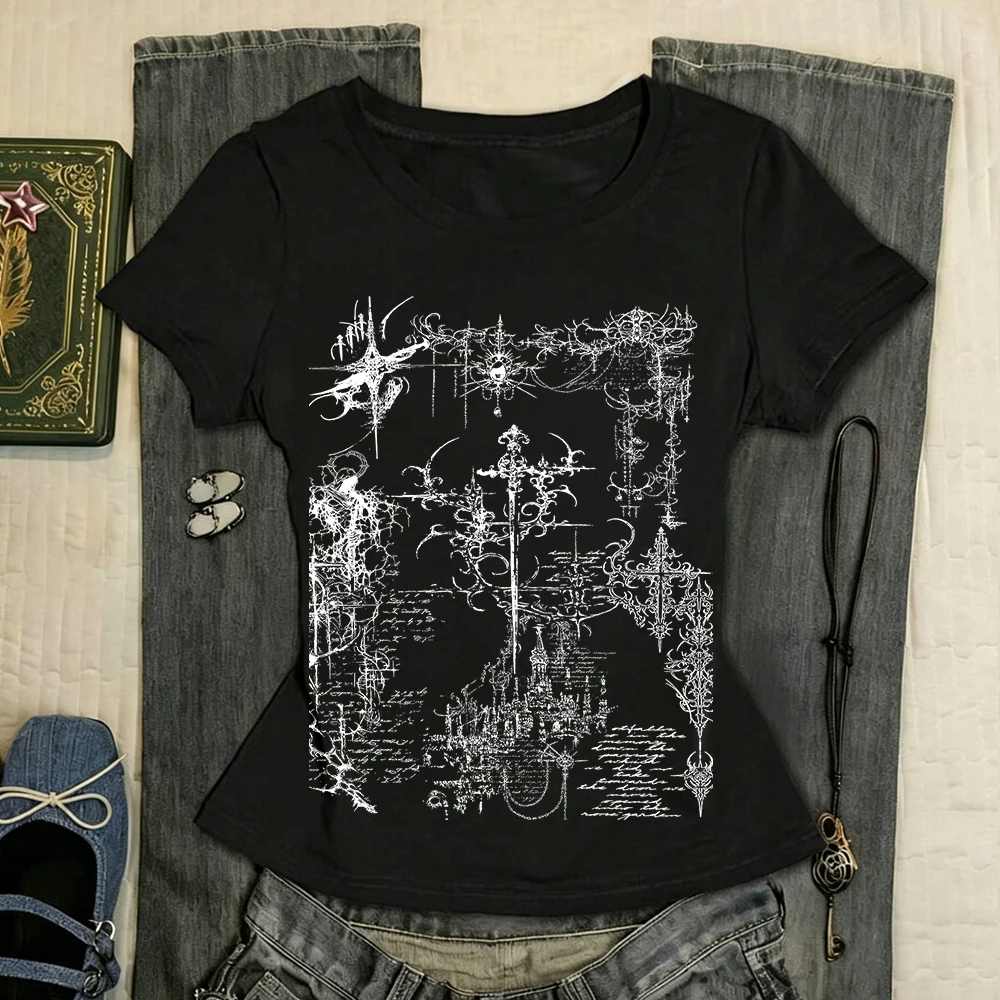 Clothing Female Y2k T-shirt Crop Top Women Graphic T Shirts Grunge Clothes Women's Cropped Trashy Y2k 2000s Tops Gothic Harajuku