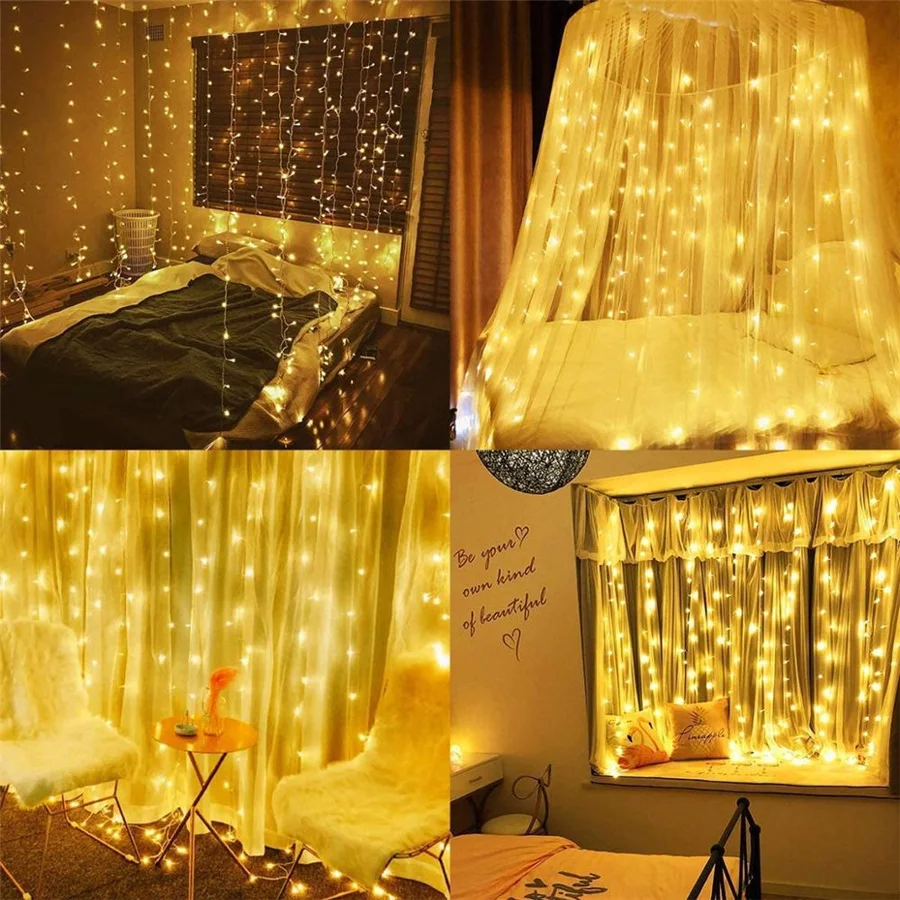 3*1M 3*2M 3*3M LED-Lichtervorhang Wasserdicht 8 Modi Weihnachtsgirlande Eiszapfen-Lichterkette für Innen- und Außendekoration