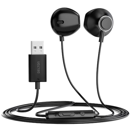 DELTON DWH10E 10E USB A Wired Computer Headset w/ Microphone, 8ft Long Cord